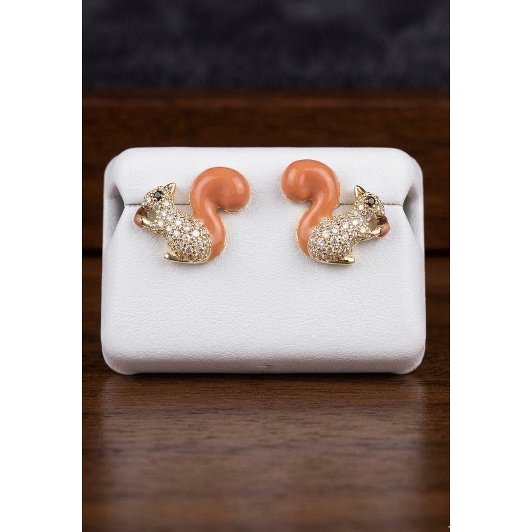 Stunning Pave Moissanite Squirrel Stud Boho Earrings - Black White Stones New 89$